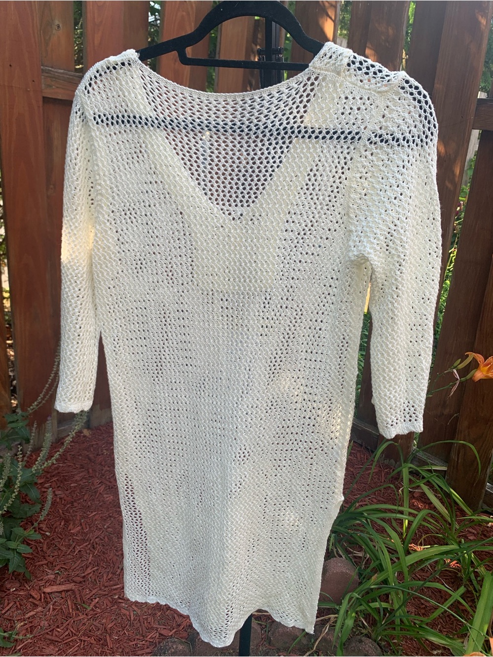 Amazon Cream Open-Knit V-Neck Tunic with Tassel Detail - Picture 8 of 8